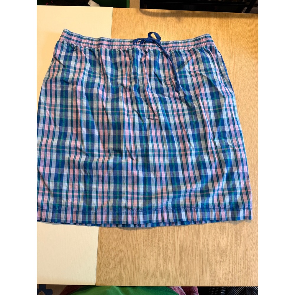 Basic Editions Plaid Mini Skirt Blue Pink Green Cotton Drawstring XL